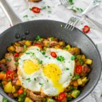 Asparagus Potato Hash with Steak and Eggs