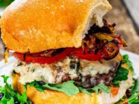 Blue Cheese Burgers with Crispy Fried Onion