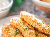 Oven Fried Breaded Chicken Tenders with Maple Mustard Dipping Sauce