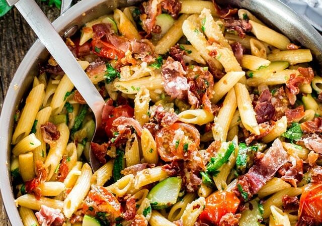 Penne with Prosciutto, Tomatoes and Zucchini