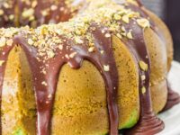 Pistachio Bundt Cake with Chocolate Ganache