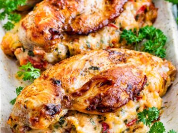 Roasted Peppers and Asiago Stuffed Chicken Breasts