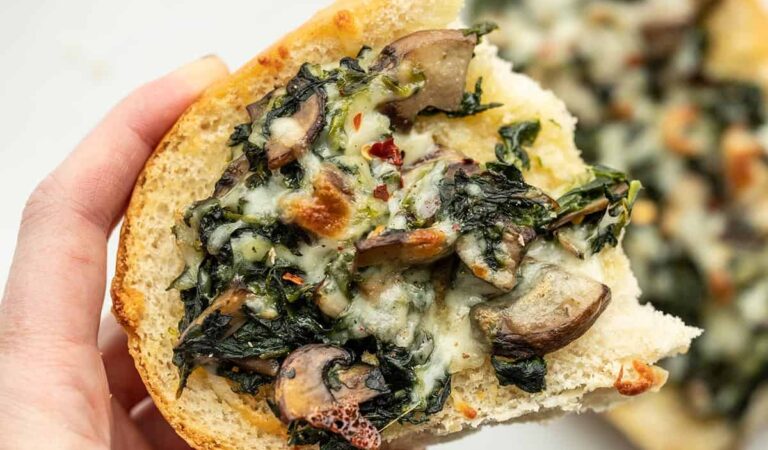 Spinach Mushroom French Bread Pizzas